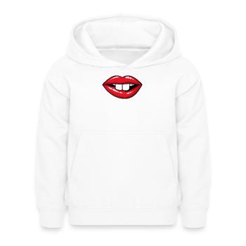 Rote Lippen mit Hasenzähnen   - Kinder Hoodie - Weiß - Vorne - AI Model Kid Female (0cm)