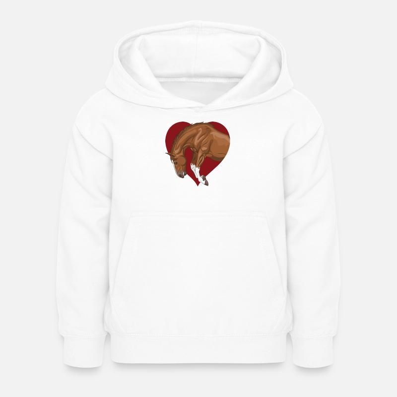 Ein Pferd, das in ein rotes Herz springt - Kinder Hoodie - Weiß