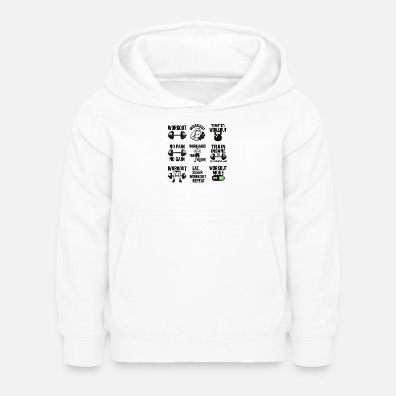 Power Gym Black Patterns Workout - Kids Hoodie - white