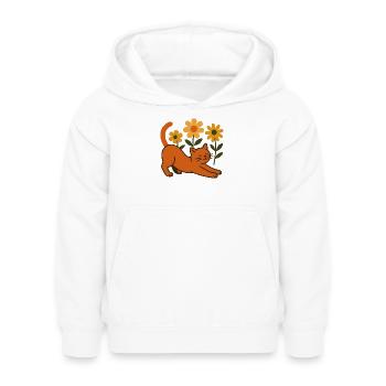 Orangene Katze im Blumenmeer - Kinder Hoodie - Weiß - Vorne - AI Model Kid Female (0cm)