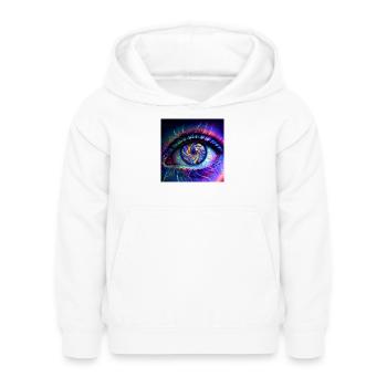 Goa_Eye_PEKE - Kinder Hoodie - Weiß - Vorne - AI Model Kid Female (0cm)