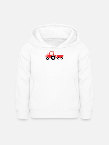 roter Traktor mit Anhänger - Kinder Hoodie - Weiß