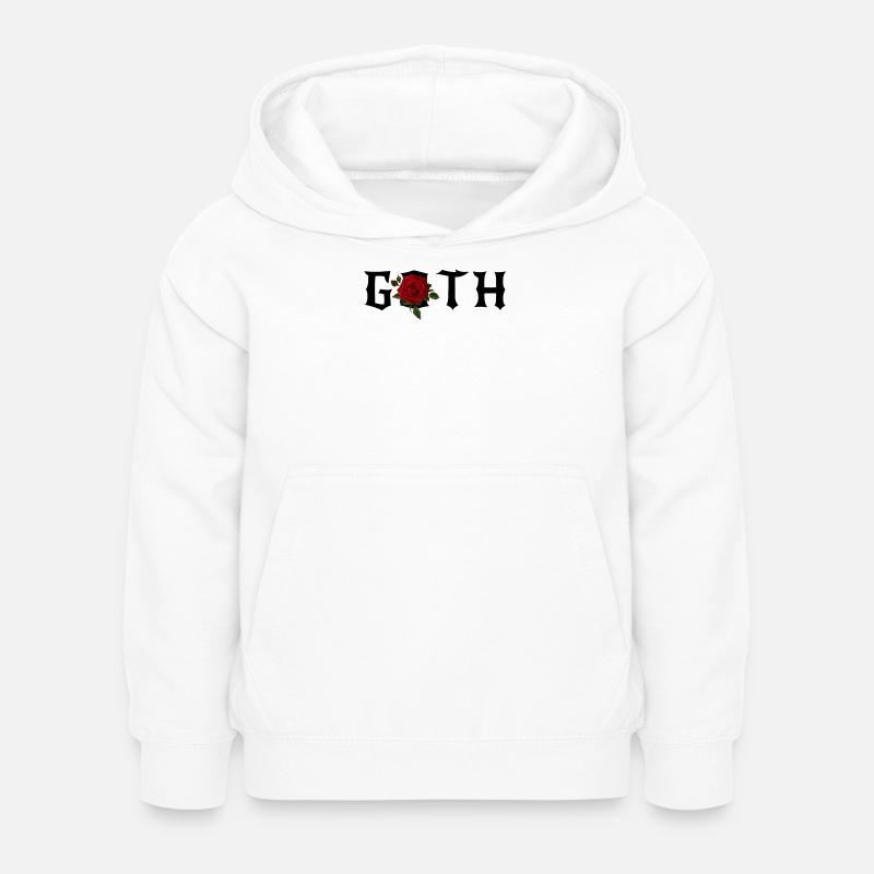 Goth Gothic Theme with a Red Rose - Kids Hoodie - white