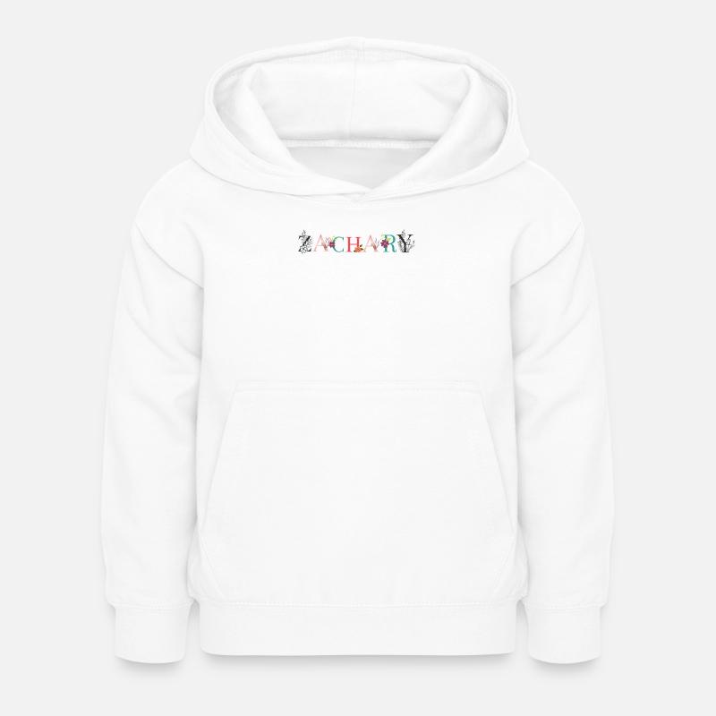 Art du nom ZACHARY avec des fleurs brodées - Sweat à capuche Enfant - blanc