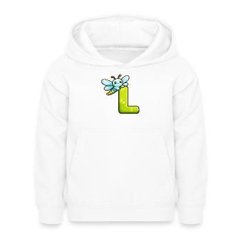 L wie Libelle  - Kinder Hoodie - Weiß - Vorne - AI Model Kid Female (0cm)