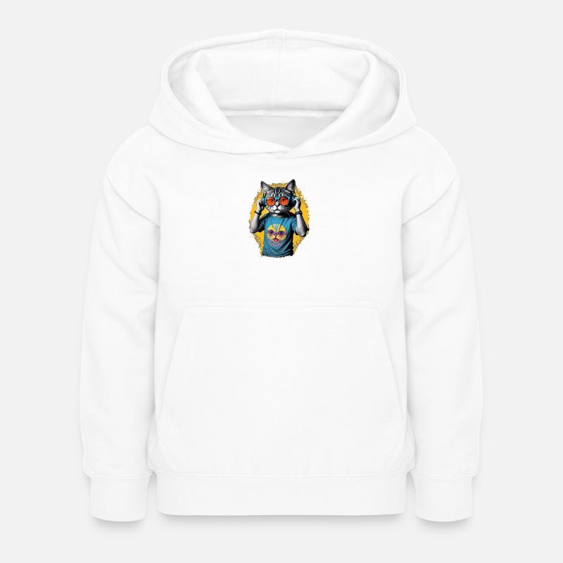 Neon Cat DJ Vibe Tee - Sweat à capuche Enfant - blanc