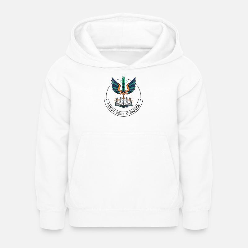 Quest. Code. Conquer Emblem - Kids Hoodie - white