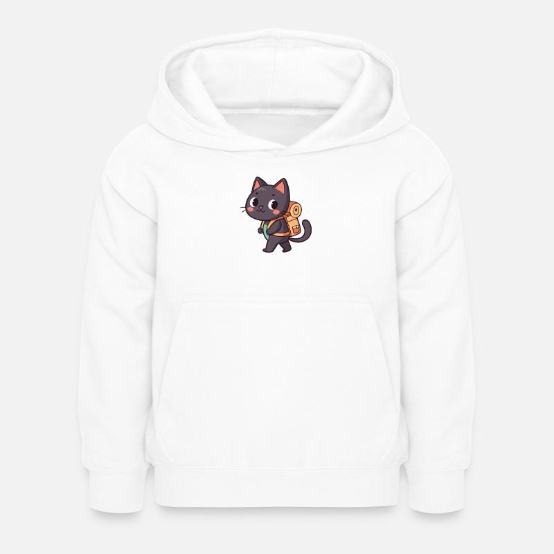 Explorer Cat with Orange Backpack - Kids Hoodie - white