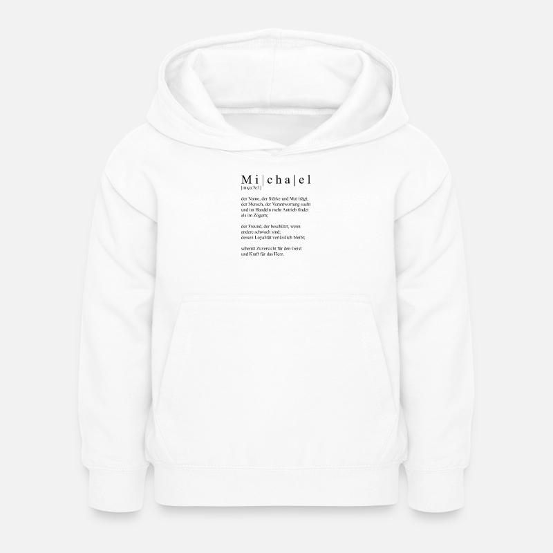 Nom : abstrait, typographique, noir, Michael - Sweat à capuche Enfant - blanc