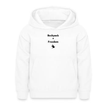 Backpack = Freedom – Travel Shirt - Kinder Hoodie - Weiß - Vorne - AI Model Kid Female (0cm)