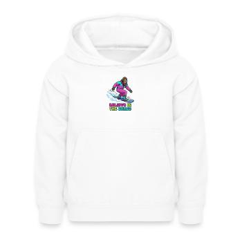 Believe In The Shred! Bigfoot Snowboarder - Kids Hoodie - white - Front - AI Model Kid Female (0cm)
