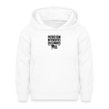 Der Patriotismus intensiviert sich sonntags - Kinder Hoodie - Weiß - Vorne - AI Model Kid Female (0cm)