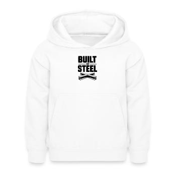 Construit en acier - Sweat à capuche Enfant - blanc - Devant - AI Model Kid Female (0cm)