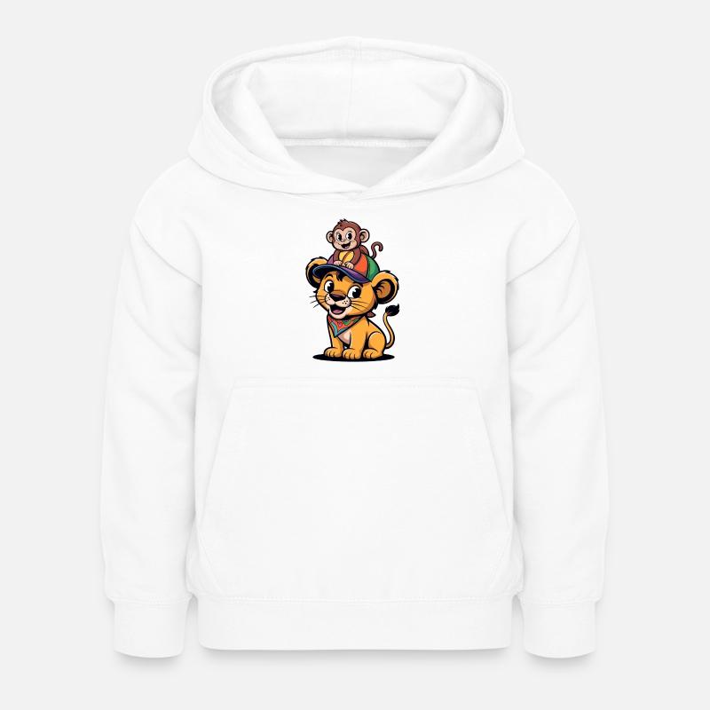 Petit Lion avec Compagnon Singe - Sweat à capuche Enfant - blanc