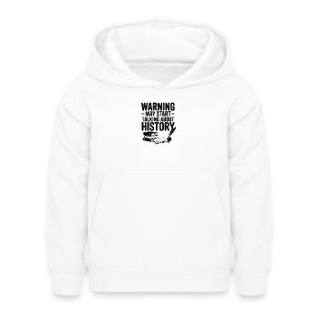 Avertissement : Ça pourrait commencer à parler d’histoire - Sweat à capuche Enfant - blanc - Devant - AI Model Kid Female (0cm)
