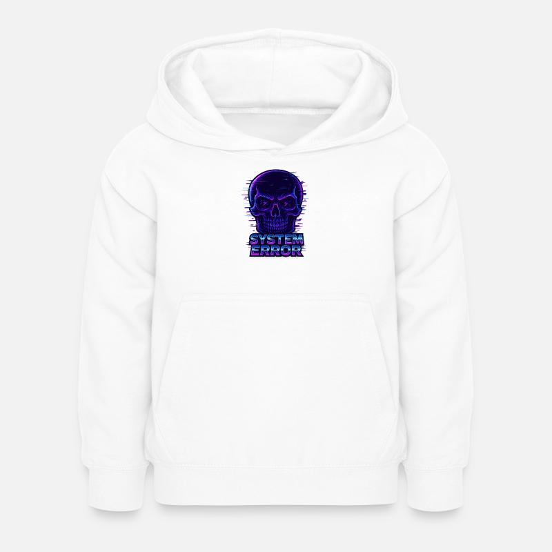 Neon Glitch Skull with System Error Text - Kids Hoodie - white