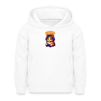 Lebhafte Gamer-Katze mit Headset, Love Cats - Kinder Hoodie - Weiß - Vorne - AI Model Kid Female (0cm)