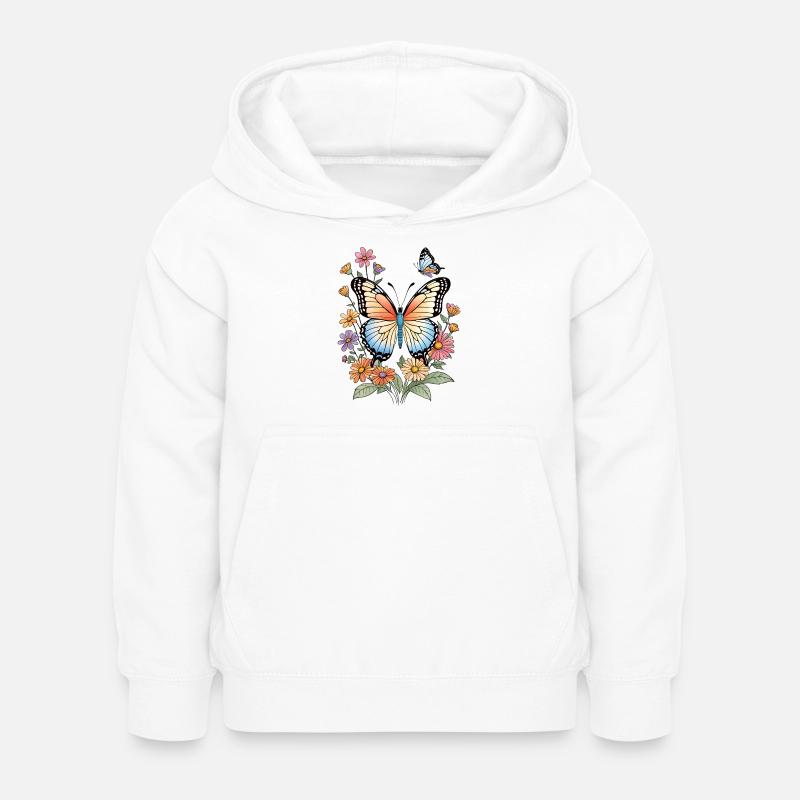Papillon coloré dans une mer de fleurs - Sweat à capuche Enfant - blanc