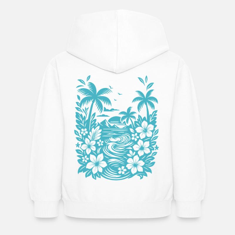 Silhouette de la Lagune Tropicale de la Plage - Sweat à capuche Enfant - blanc