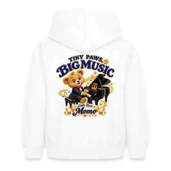Kleine Pfoten, große Musik – Kleiner Bär Momo - Kinder Hoodie - Weiß - Hinten - AI Model Kid Female (0cm)