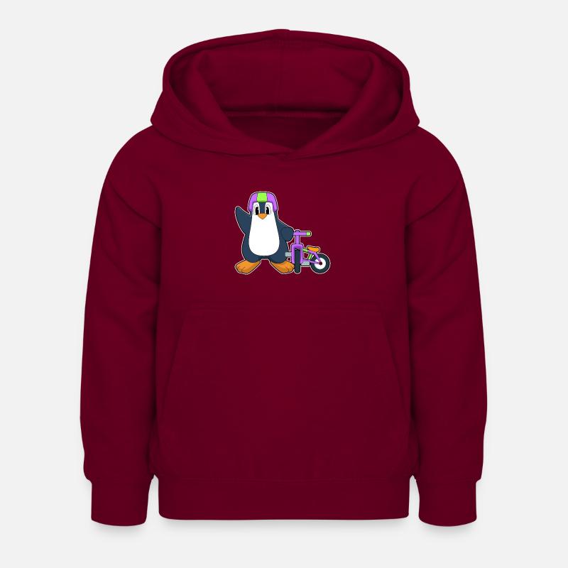 Vélo Pingouin - Sweat à capuche Enfant - bordeaux