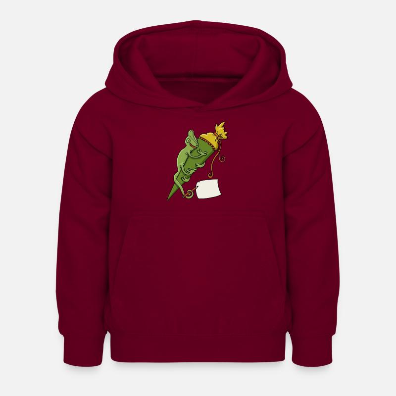 Caméléon avec cône d’école et bout de papier - Sweat à capuche Enfant - bordeaux