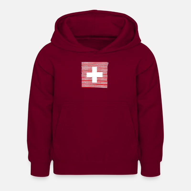 Drapeau suisse avec croix suisse rayée - Sweat à capuche Enfant - bordeaux