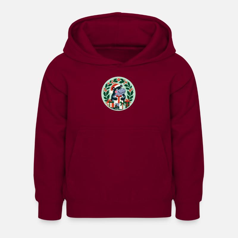 Weihnachts-Nilpferd - Kinder Hoodie - Bordeaux
