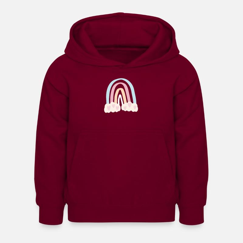 Arc-en-ciel avec des cœurs - Sweat à capuche Enfant - bordeaux