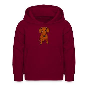Dackel, Kurzhaar, ganz - Kinder Hoodie - Bordeaux - Vorne - AI Model Kid Female (0cm)