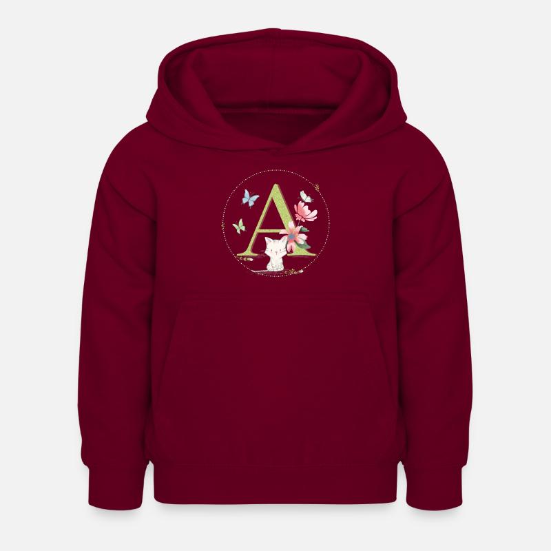 Lettre initiale A avec chat - Sweat à capuche Enfant - bordeaux