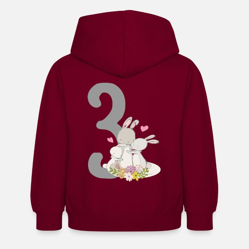 Numéro d'anniversaire 3 Hasenfamilie - Sweat à capuche Enfant - bordeaux