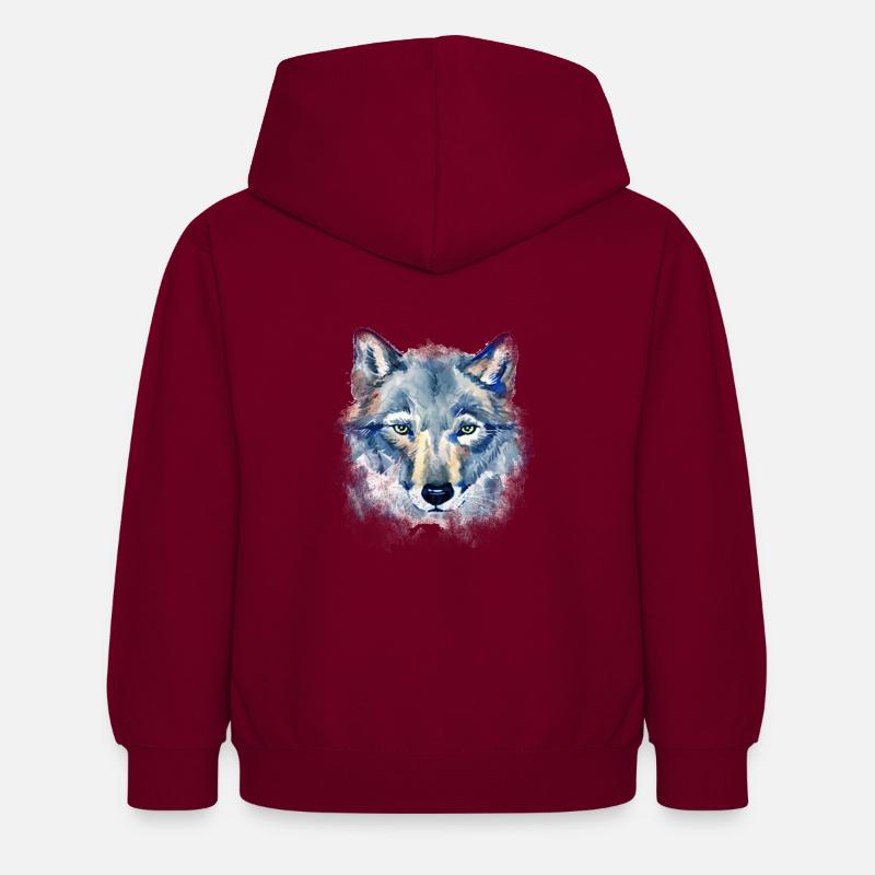 Art Wolf - Sweat à capuche Enfant - bordeaux