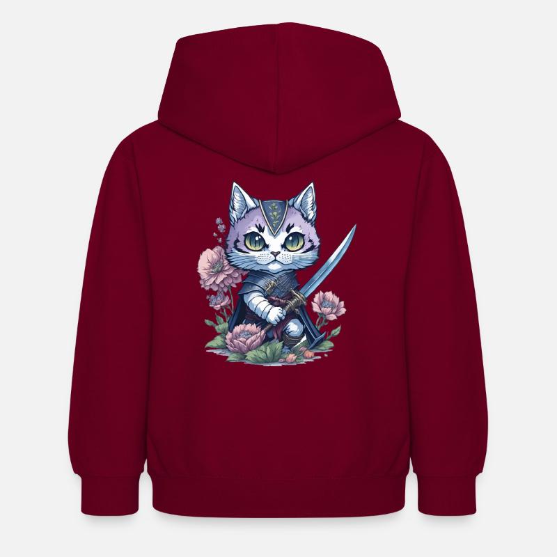 Le chat ninja – unique et coloré - Sweat à capuche Enfant - bordeaux
