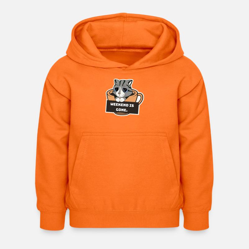 Chaton triste avec tasse à café et signe de week-end - Sweat à capuche Enfant - orange
