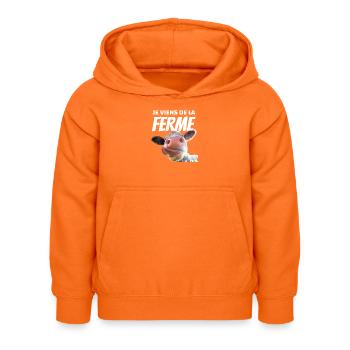 VACHE : JE VIENS DE LA FERME - Sweat à capuche Enfant - orange - Devant - AI Model Kid Female (0cm)