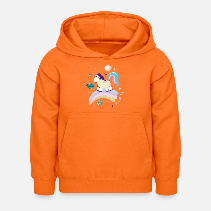 Himmlisches Einhorn auf Regenbogen - Kinder Hoodie - Orange