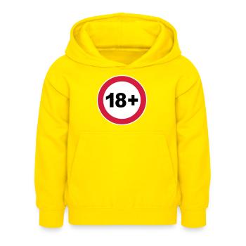 18 / 18. Geburtstag. / 18+ - Kinder Hoodie - Gelb - Vorne - AI Model Kid Female (0cm)