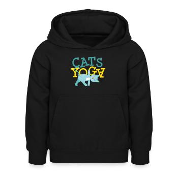Chats Yoga Chat Ami - Sweat à capuche Enfant - noir - Devant - AI Model Kid Female (0cm)