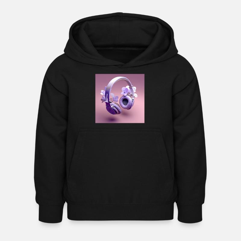 casque audio violet avec des fleurs - Sweat à capuche Enfant - noir