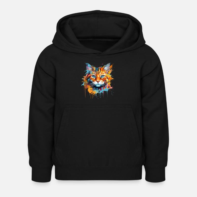 chat roux, chat poil long - Sweat à capuche Enfant - noir