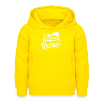 I Love Guitars - Kids Hoodie - yellow - Front - AI Model Kid Female (0cm)