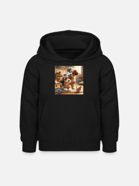 Verspielte Welpenfreude - Kinder Hoodie - Schwarz