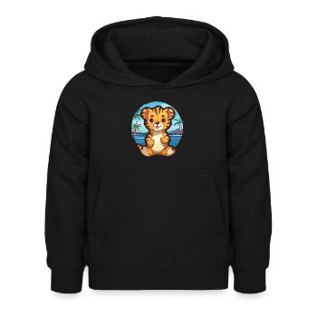 Tiger Lustige Karikatur Kawaii Strand Illustration - Kinder Hoodie - Schwarz - Vorne - AI Model Kid Female (0cm)