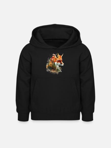 Fuchs im Wald Aquarell, Fuchs - Kinder Hoodie - Schwarz