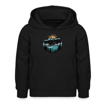 L’aventure vous attend – Panorama de montagne - Sweat à capuche Enfant - noir - Devant - AI Model Kid Female (0cm)