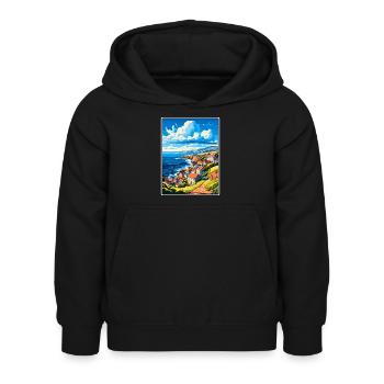 Terceira, Portugal, Falaises côtières, Scène du village - Sweat à capuche Enfant - noir - Devant - AI Model Kid Female (0cm)