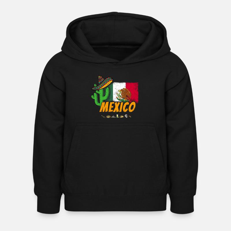 Cactus vintage du Mexique avec drapeau, Sombrero - Sweat à capuche Enfant - noir