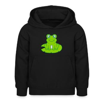 Frosch sitzt Seerose Seeblatt - Kinder Hoodie - Schwarz - Vorne - AI Model Kid Female (0cm)