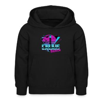Calais Beach Retro synthwave Calais plage nord - Sweat à capuche Enfant - noir - Devant - AI Model Kid Female (0cm)